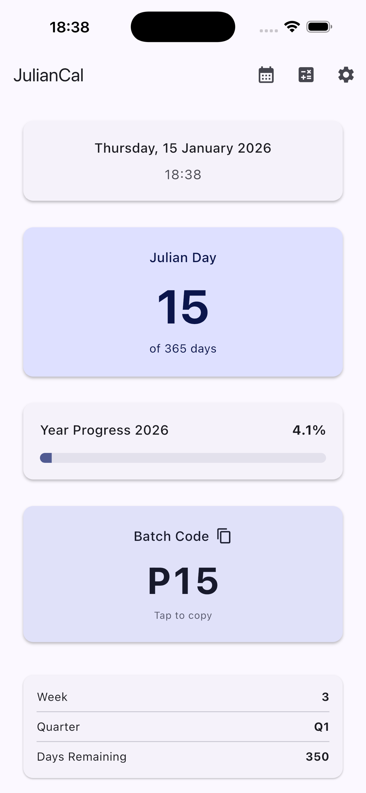 JulianCal Home Screen