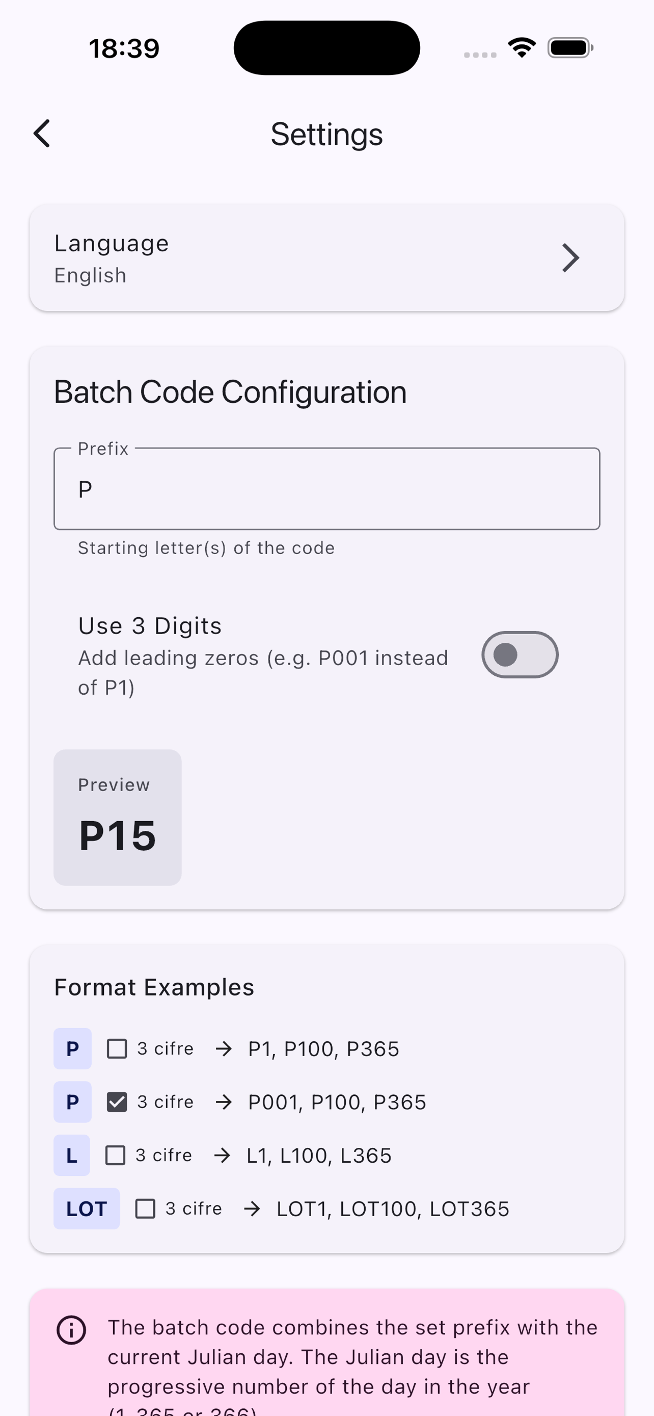 JulianCal Impostazioni